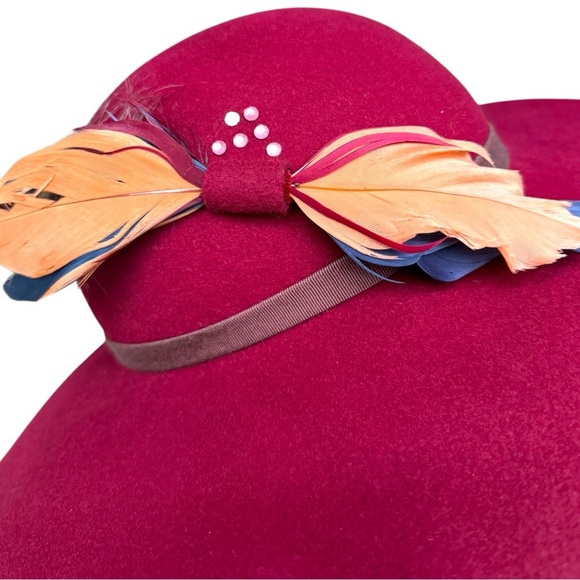 Vintage Burgundy Felt Hat Wide Brim Kurt Jr. by Tom Horn, Small Fit, Occasional - Picture 7 of 11